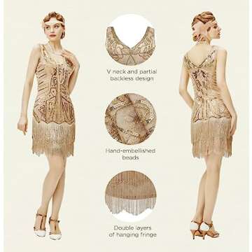 Stylish 1920s Flapper Dress Set with Accessories
