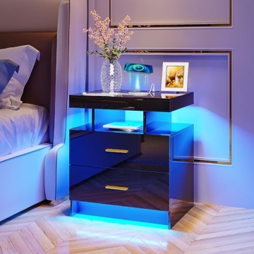 HNEBC LED Nightstand with Wireless Charging & USB Ports