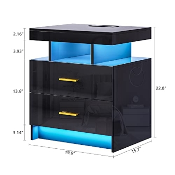 HNEBC LED Nightstand with Wireless Charging & USB Ports