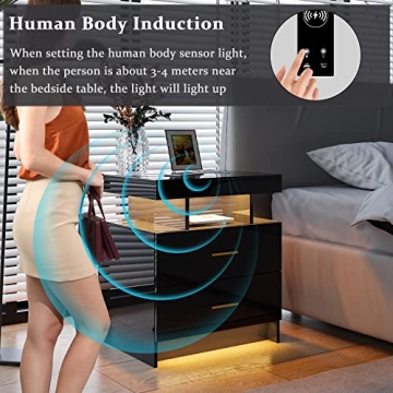 HNEBC LED Nightstand with Wireless Charging & USB Ports