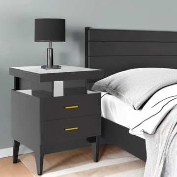 HNEBC LED Nightstand with Wireless Charging & USB Ports