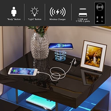 HNEBC LED Nightstand with Wireless Charging & USB Ports