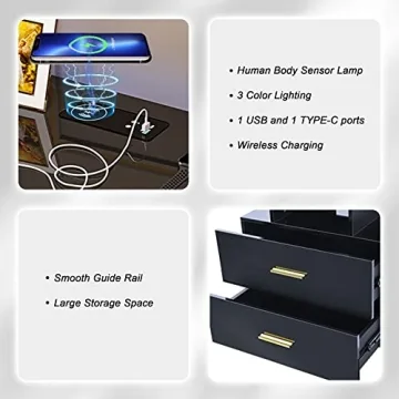 HNEBC LED Nightstand with Wireless Charging & USB Ports