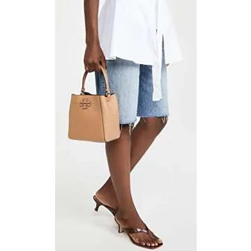 Tory Burch Women's Small McGraw Bucket Bag Tan Stylish Handbag