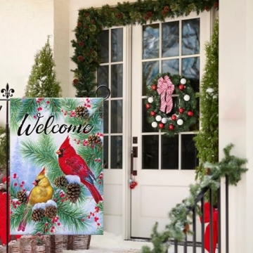 Festive 12x18 Cardinal Bird Garden Flag for Winter