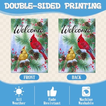 Festive 12x18 Cardinal Bird Garden Flag for Winter