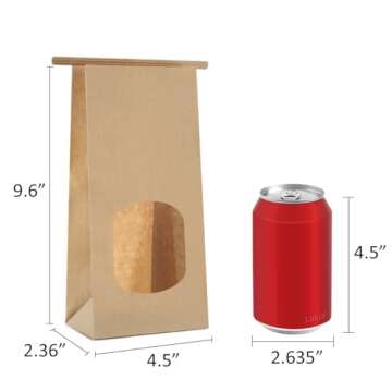BagDream Bakery Bags with Window 50Pcs 4.5x2.36x9.6 Inches Kraft Brown Paper Bags with Window, Tin T...