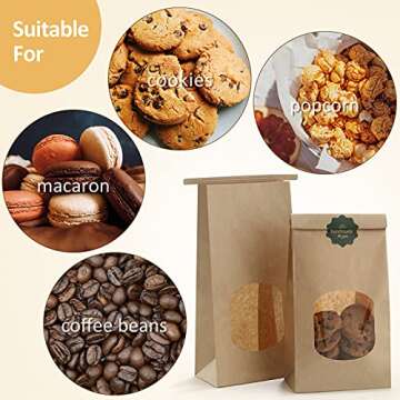 BagDream Bakery Bags with Window 50Pcs 4.5x2.36x9.6 Inches Kraft Brown Paper Bags with Window, Tin Tie Tab Lock, for Bakery, Cookie, Coffee Bean, Party Favor, Snack