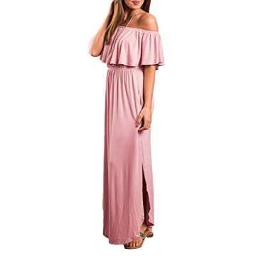 Othyroce Womens Maternity Off The Shoulder Dress Maxi Dress Casual Side Split Beach Pink Maxi Dresses Medium