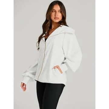EFAN Womens Fashion 2023 Clothing Winter Oversized Full Zip Up Y2k Sweatshirts Fall White Jackets Outfits for Women Trendy Cute Comfy College Clothes for Teen Girls
