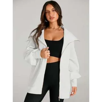 EFAN Womens Fashion 2023 Clothing Winter Oversized Full Zip Up Y2k Sweatshirts Fall White Jackets Outfits for Women Trendy Cute Comfy College Clothes for Teen Girls