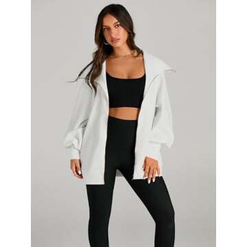 EFAN Womens Fashion 2023 Clothing Winter Oversized Full Zip Up Y2k Sweatshirts Fall White Jackets Outfits for Women Trendy Cute Comfy College Clothes for Teen Girls