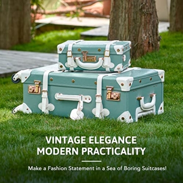 CO-Z Vintage Luggage Set, Hard Shell Suitcase with Spinner Wheels TSA Lock and Briefcase w Combination Lock, Large 24" Trunk Small 12" Train Case Leather Travel Bag Set for Women Men, Mineral Green
