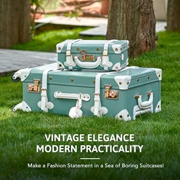 CO-Z Vintage Luggage Set, Hard Shell Suitcase with Spinner Wheels TSA Lock and Briefcase w Combination Lock, Large 24" Trunk Small 12" Train Case Leather Travel Bag Set for Women Men, Mineral Green