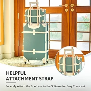 CO-Z Vintage Luggage Set, Hard Shell Suitcase with Spinner Wheels TSA Lock and Briefcase w Combination Lock, Large 24" Trunk Small 12" Train Case Leather Travel Bag Set for Women Men, Mineral Green