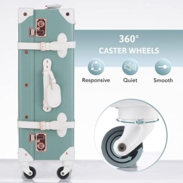 CO-Z Vintage Luggage Set, Hard Shell Suitcase with Spinner Wheels TSA Lock and Briefcase w Combination Lock, Large 24" Trunk Small 12" Train Case Leather Travel Bag Set for Women Men, Mineral Green