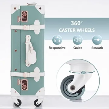 CO-Z Vintage Luggage Set, Hard Shell Suitcase with Spinner Wheels TSA Lock and Briefcase w Combination Lock, Large 24" Trunk Small 12" Train Case Leather Travel Bag Set for Women Men, Mineral Green