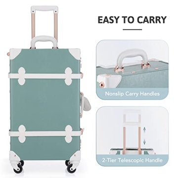 CO-Z Vintage Luggage Set, Hard Shell Suitcase with Spinner Wheels TSA Lock and Briefcase w Combination Lock, Large 24" Trunk Small 12" Train Case Leather Travel Bag Set for Women Men, Mineral Green