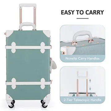 CO-Z Vintage Luggage Set, Hard Shell Suitcase with Spinner Wheels TSA Lock and Briefcase w Combination Lock, Large 24" Trunk Small 12" Train Case Leather Travel Bag Set for Women Men, Mineral Green