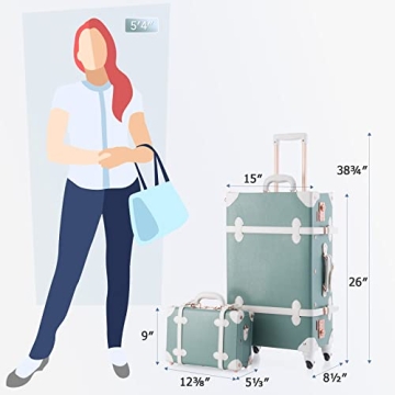 CO-Z Vintage Luggage Set, Hard Shell Suitcase with Spinner Wheels TSA Lock and Briefcase w Combination Lock, Large 24" Trunk Small 12" Train Case Leather Travel Bag Set for Women Men, Mineral Green