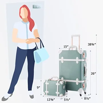 CO-Z Vintage Luggage Set, Hard Shell Suitcase with Spinner Wheels TSA Lock and Briefcase w Combination Lock, Large 24" Trunk Small 12" Train Case Leather Travel Bag Set for Women Men, Mineral Green