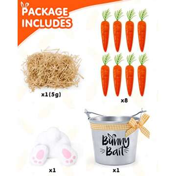 Easter Tiered Tray Decor Mini Metal Bucket with Bunny Butt and Faux Carrots Eggs Spring Rabbit Decorative Farmhouse Table Centerpiece Party Favors Home Decoration Easter Kitchen Decor Set of 1