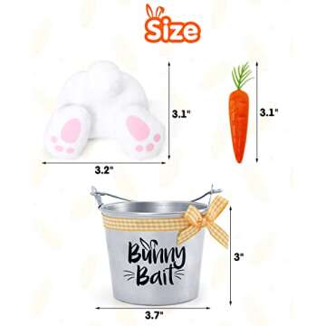 Easter Tiered Tray Decor Mini Metal Bucket with Bunny Butt and Faux Carrots Eggs Spring Rabbit Decorative Farmhouse Table Centerpiece Party Favors Home Decoration Easter Kitchen Decor Set of 1