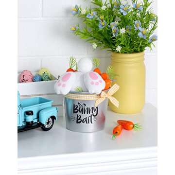 Easter Tiered Tray Decor Mini Metal Bucket with Bunny Butt and Faux Carrots Eggs Spring Rabbit Decorative Farmhouse Table Centerpiece Party Favors Home Decoration Easter Kitchen Decor Set of 1