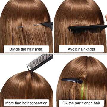 16-Piece Hair Sectioning and Styling Set for Hairdressing - Carbon Stainless Rat Tail Combs, Pintail Comb, Duckbill Hairpin, Teasing Combs (Black)