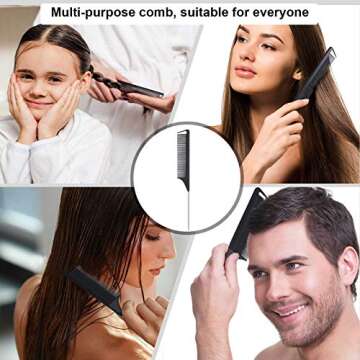 16-Piece Hair Sectioning and Styling Set for Hairdressing - Carbon Stainless Rat Tail Combs, Pintail Comb, Duckbill Hairpin, Teasing Combs (Black)