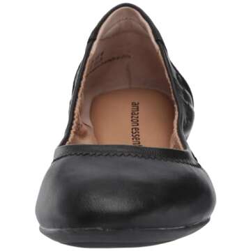 Amazon Essentials Women's Belice Ballet Flat, Black Faux Leather, 8