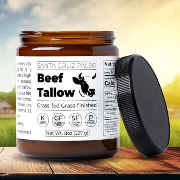 Santa Cruz Paleo Beef Tallow for Skin Care & Cooking, 100% Grass Fed and Finished, Gluten Free, Keto...