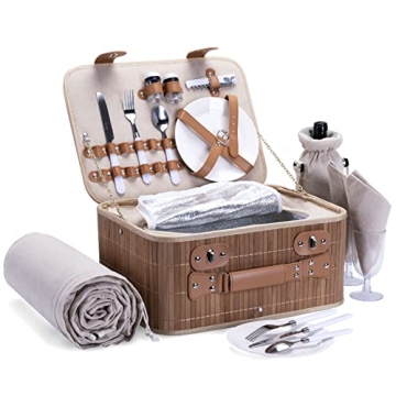Picnic Basket Set for 2 - Wine Pouch & Blanket
