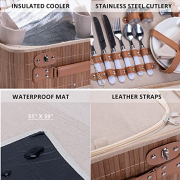 Picnic Basket Set for 2 - Wine Pouch & Blanket