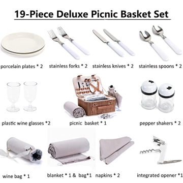 Picnic Basket Set for 2 - Wine Pouch & Blanket