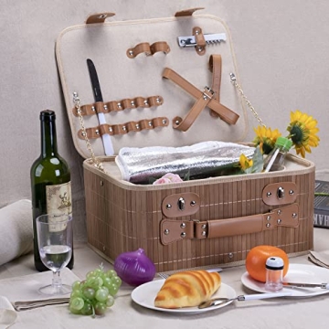 Picnic Basket Set for 2 - Wine Pouch & Blanket