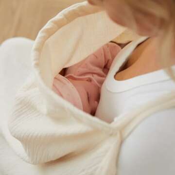 PPOGOO Muslin Nursing Cover for Baby Breastfeeding, Breathable Privacy Nursing Covers for Mom 100% Cotton Breastfeeding Cover with Rigid Hoop for Mother Nursing Apron (Beige)