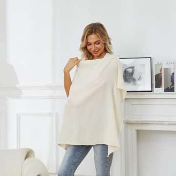 PPOGOO Muslin Nursing Cover for Baby Breastfeeding, Breathable Privacy Nursing Covers for Mom 100% Cotton Breastfeeding Cover with Rigid Hoop for Mother Nursing Apron (Beige)