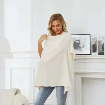 PPOGOO Muslin Nursing Cover for Baby Breastfeeding, Breathable Privacy Nursing Covers for Mom 100% Cotton Breastfeeding Cover with Rigid Hoop for Mother Nursing Apron (Beige)