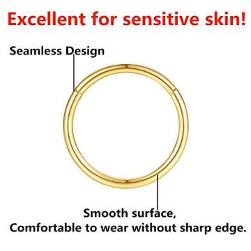 FOLLOWMOON 10mm Septum Ring Gold Nose Rings Hoop 16 Gauge Nose Hoop Helix Daith Tragus Earrings Hing...