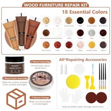 Wood Furniture Repair Kit, 34 Pcs Wood Filler Putty Restore a Finish Wood Floor Scratch Repair, Vinyl Floor Repair Kit for Scratches Holes, Hardwood Floor Door, Cabinet Table, Bedposts