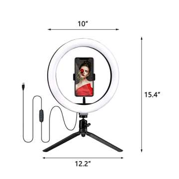 SEERESS Selfie Ring Light for Desk w/Bluetooth Remote & Tripod Stand & Phone Holder&USB, Dimmable LED Selfie Light with 3 Light Modes & 10 Brightness Level for Makeup/Live Stream/Video/Photography 10"