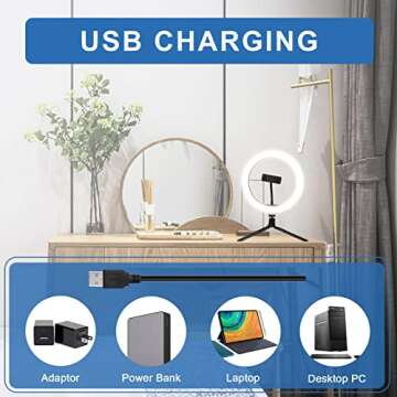 SEERESS Selfie Ring Light for Desk w/Bluetooth Remote & Tripod Stand & Phone Holder&USB, Dimmable LED Selfie Light with 3 Light Modes & 10 Brightness Level for Makeup/Live Stream/Video/Photography 10"