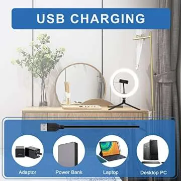 SEERESS Selfie Ring Light for Desk w/Bluetooth Remote & Tripod Stand & Phone Holder&USB, Dimmable LED Selfie Light with 3 Light Modes & 10 Brightness Level for Makeup/Live Stream/Video/Photography 10"