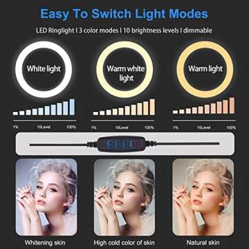 SEERESS Selfie Ring Light for Desk w/Bluetooth Remote & Tripod Stand & Phone Holder&USB, Dimmable LED Selfie Light with 3 Light Modes & 10 Brightness Level for Makeup/Live Stream/Video/Photography 10"