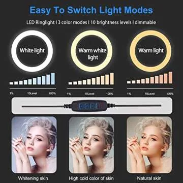 SEERESS Selfie Ring Light for Desk w/Bluetooth Remote & Tripod Stand & Phone Holder&USB, Dimmable LED Selfie Light with 3 Light Modes & 10 Brightness Level for Makeup/Live Stream/Video/Photography 10"