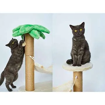 LUCKITTY Small Cat Scratching Posts Kitty Coconut Palm Tree for Cats and Kittens - Natural Jute Sisal Pole Scratcher (Post &Hammock)