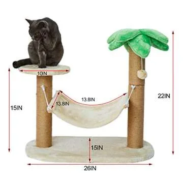 LUCKITTY Small Cat Scratching Posts Kitty Coconut Palm Tree for Cats and Kittens - Natural Jute Sisal Pole Scratcher (Post &Hammock)
