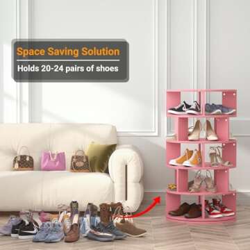 Aheaplus Rotating Shoe Rack, 5-Tier Wood Shoe Organizer for Closet, 360° Spinning Shoe Rack Tower S...