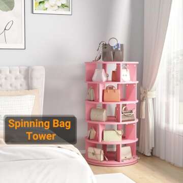 Aheaplus Rotating Shoe Rack, 5-Tier Wood Shoe Organizer for Closet, 360° Spinning Shoe Rack Tower Space-Saving Shoe Storage Shelf for Entryway, Garage, Bedroom, Pink